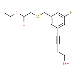 ChemSpider 2D Image | Ethyl {[3-fluoro-5-(4-hydroxy-1-butyn-1-yl)benzyl]sulfanyl}acetate | C15H17FO3S