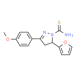 ChemSpider 2D Image | 5-(2-Furyl)-3-(4-methoxyphenyl)-4,5-dihydro-1H-pyrazole-1-carbothioamide | C15H15N3O2S