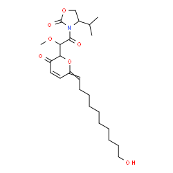 ChemSpider 2D Image | 3-{[6-(10-Hydroxydecylidene)-3-oxo-3,6-dihydro-2H-pyran-2-yl](methoxy)acetyl}-4-isopropyl-1,3-oxazolidin-2-one | C24H37NO7