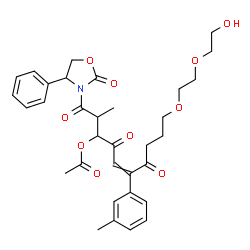 ChemSpider 2D Image | 10-[2-(2-Hydroxyethoxy)ethoxy]-2-methyl-6-(3-methylphenyl)-1,4,7-trioxo-1-(2-oxo-4-phenyl-1,3-oxazolidin-3-yl)-5-decen-3-yl acetate | C33H39NO10