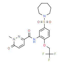 ChemSpider 2D Image | N-[5-(1-Azepanylsulfonyl)-2-(2,2,2-trifluoroethoxy)phenyl]-1-methyl-6-oxo-1,6-dihydro-3-pyridazinecarboxamide | C20H23F3N4O5S