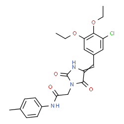 ChemSpider 2D Image | 2-[4-(3-Chloro-4,5-diethoxybenzylidene)-2,5-dioxo-1-imidazolidinyl]-N-(4-methylphenyl)acetamide | C23H24ClN3O5