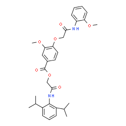 ChemSpider 2D Image | 2-[(2,6-Diisopropylphenyl)amino]-2-oxoethyl 3-methoxy-4-{2-[(2-methoxyphenyl)amino]-2-oxoethoxy}benzoate | C31H36N2O7