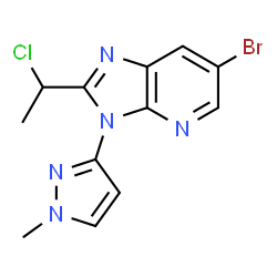 ChemSpider 2D Image | 6-Bromo-2-(1-chloroethyl)-3-(1-methyl-1H-pyrazol-3-yl)-3H-imidazo[4,5-b]pyridine | C12H11BrClN5