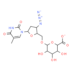 ChemSpider 2D Image | 2,4(1H,3H)-Pyrimidinedione, 1-(3-azido-2,3-dideoxy-5-O-hexopyranuronosylpentofuranosyl)-5-methyl-, ion(1-) | C16H21N5O10