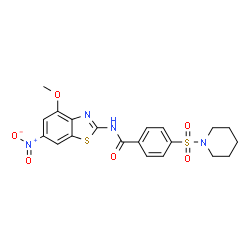ChemSpider 2D Image | N-(4-Methoxy-6-nitro-1,3-benzothiazol-2-yl)-4-(1-piperidinylsulfonyl)benzamide | C20H20N4O6S2