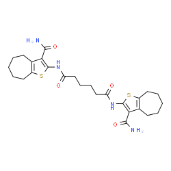 ChemSpider 2D Image | N,N'-Bis(3-carbamoyl-5,6,7,8-tetrahydro-4H-cyclohepta[b]thiophen-2-yl)hexanediamide | C26H34N4O4S2