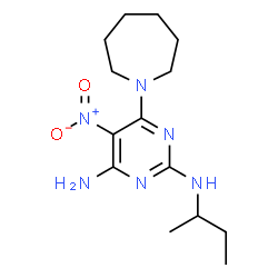 ChemSpider 2D Image | 6-(1-Azepanyl)-N~2~-sec-butyl-5-nitro-2,4-pyrimidinediamine | C14H24N6O2