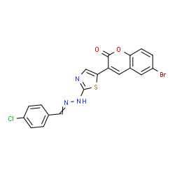 ChemSpider 2D Image | 6-Bromo-3-{2-[2-(4-chlorobenzylidene)hydrazino]-1,3-thiazol-5-yl}-2H-chromen-2-one | C19H11BrClN3O2S