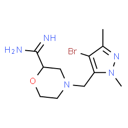 ChemSpider 2D Image | 4-[(4-Bromo-1,3-dimethyl-1H-pyrazol-5-yl)methyl]-2-morpholinecarboximidamide | C11H18BrN5O