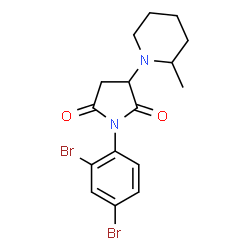 ChemSpider 2D Image | 1-(2,4-Dibromophenyl)-3-(2-methyl-1-piperidinyl)-2,5-pyrrolidinedione | C16H18Br2N2O2