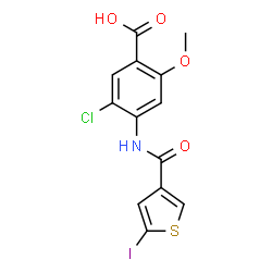ChemSpider 2D Image | 5-Chloro-4-{[(5-iodo-3-thienyl)carbonyl]amino}-2-methoxybenzoic acid | C13H9ClINO4S
