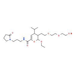 ChemSpider 2D Image | 2-Ethoxy-3-{2-[2-(2-hydroxyethoxy)ethoxy]ethyl}-4-isopropyl-N-[3-(2-oxo-1-pyrrolidinyl)propyl]-3,4-dihydro-2H-pyran-6-carboxamide | C24H42N2O7