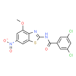 ChemSpider 2D Image | 3,5-Dichloro-N-(4-methoxy-6-nitro-1,3-benzothiazol-2-yl)benzamide | C15H9Cl2N3O4S