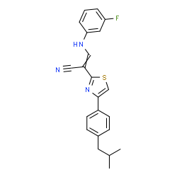 ChemSpider 2D Image | 3-[(3-Fluorophenyl)amino]-2-[4-(4-isobutylphenyl)-1,3-thiazol-2-yl]acrylonitrile | C22H20FN3S