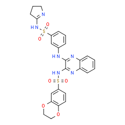 ChemSpider 2D Image | N-(3-{[3-(3,4-Dihydro-2H-pyrrol-5-ylsulfamoyl)phenyl]amino}-2-quinoxalinyl)-2,3-dihydro-1,4-benzodioxine-6-sulfonamide | C26H24N6O6S2