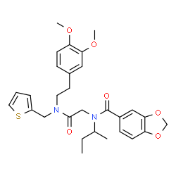 ChemSpider 2D Image | N-sec-Butyl-N-(2-{[2-(3,4-dimethoxyphenyl)ethyl](2-thienylmethyl)amino}-2-oxoethyl)-1,3-benzodioxole-5-carboxamide | C29H34N2O6S