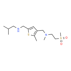 ChemSpider 2D Image | 2-Methyl-N-{[5-methyl-4-({methyl[2-(methylsulfonyl)ethyl]amino}methyl)-2-thienyl]methyl}-1-propanamine | C15H28N2O2S2
