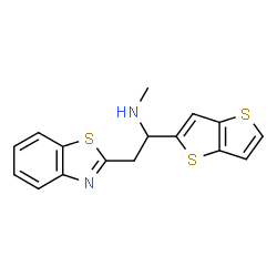 ChemSpider 2D Image | 2-(1,3-Benzothiazol-2-yl)-N-methyl-1-(thieno[3,2-b]thiophen-2-yl)ethanamine | C16H14N2S3