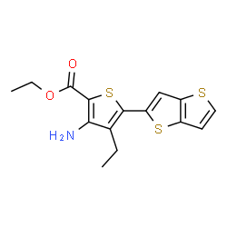 ChemSpider 2D Image | Ethyl 3-amino-4-ethyl-5-(thieno[3,2-b]thiophen-2-yl)-2-thiophenecarboxylate | C15H15NO2S3