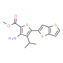 ChemSpider 2D Image | Methyl 3-amino-4-isopropyl-5-(thieno[3,2-b]thiophen-2-yl)-2-thiophenecarboxylate | C15H15NO2S3