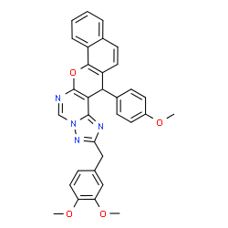 ChemSpider 2D Image | 2-(3,4-Dimethoxybenzyl)-14-(4-methoxyphenyl)-14H-benzo[7,8]chromeno[3,2-e][1,2,4]triazolo[1,5-c]pyrimidine | C32H26N4O4