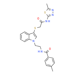 ChemSpider 2D Image | 4-Methyl-N-{2-[3-({2-[(5-methyl-1,3,4-thiadiazol-2-yl)amino]-2-oxoethyl}sulfanyl)-1H-indol-1-yl]ethyl}benzamide | C23H23N5O2S2