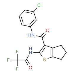 ChemSpider 2D Image | N-(3-Chlorophenyl)-2-[(trifluoroacetyl)amino]-5,6-dihydro-4H-cyclopenta[b]thiophene-3-carboxamide | C16H12ClF3N2O2S
