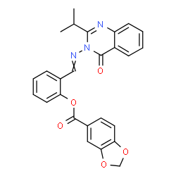 ChemSpider 2D Image | 2-{[(2-Isopropyl-4-oxo-3(4H)-quinazolinyl)imino]methyl}phenyl 1,3-benzodioxole-5-carboxylate | C26H21N3O5
