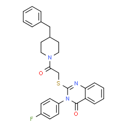 ChemSpider 2D Image | 2-{[2-(4-Benzyl-1-piperidinyl)-2-oxoethyl]sulfanyl}-3-(4-fluorophenyl)-4(3H)-quinazolinone | C28H26FN3O2S