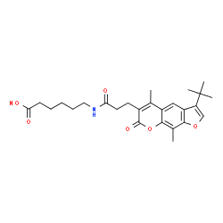 ChemSpider 2D Image | 6-({3-[5,9-Dimethyl-3-(2-methyl-2-propanyl)-7-oxo-7H-furo[3,2-g]chromen-6-yl]propanoyl}amino)hexanoic acid | C26H33NO6
