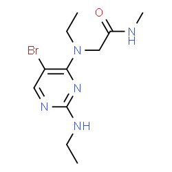 ChemSpider 2D Image | N~2~-[5-Bromo-2-(ethylamino)-4-pyrimidinyl]-N~2~-ethyl-N-methylglycinamide | C11H18BrN5O