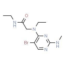 ChemSpider 2D Image | N~2~-[5-Bromo-2-(methylamino)-4-pyrimidinyl]-N,N~2~-diethylglycinamide | C11H18BrN5O