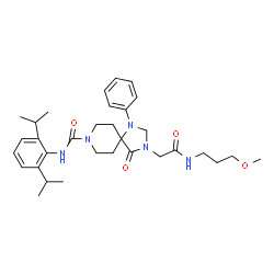 ChemSpider 2D Image | N-(2,6-Diisopropylphenyl)-3-{2-[(3-methoxypropyl)amino]-2-oxoethyl}-4-oxo-1-phenyl-1,3,8-triazaspiro[4.5]decane-8-carboxamide | C32H45N5O4