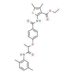 ChemSpider 2D Image | Ethyl 2-{[4-({1-[(2,5-dimethylphenyl)amino]-1-oxo-2-propanyl}oxy)benzoyl]amino}-4,5-dimethyl-3-thiophenecarboxylate | C27H30N2O5S