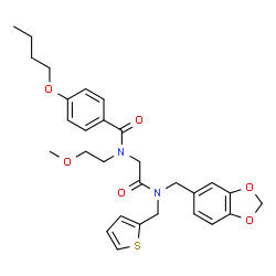 ChemSpider 2D Image | N-{2-[(1,3-Benzodioxol-5-ylmethyl)(2-thienylmethyl)amino]-2-oxoethyl}-4-butoxy-N-(2-methoxyethyl)benzamide | C29H34N2O6S