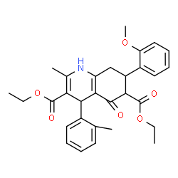 ChemSpider 2D Image | Diethyl 7-(2-methoxyphenyl)-2-methyl-4-(2-methylphenyl)-5-oxo-1,4,5,6,7,8-hexahydro-3,6-quinolinedicarboxylate | C30H33NO6