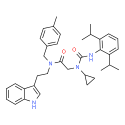 ChemSpider 2D Image | N~2~-Cyclopropyl-N~2~-[(2,6-diisopropylphenyl)carbamoyl]-N-[2-(1H-indol-3-yl)ethyl]-N-(4-methylbenzyl)glycinamide | C36H44N4O2