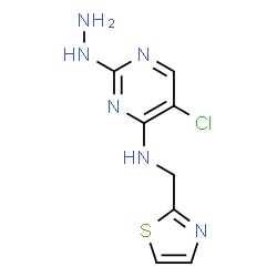 ChemSpider 2D Image | 5-Chloro-2-hydrazino-N-(1,3-thiazol-2-ylmethyl)-4-pyrimidinamine | C8H9ClN6S