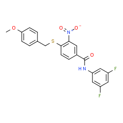 ChemSpider 2D Image | N-(3,5-Difluorophenyl)-4-[(4-methoxybenzyl)sulfanyl]-3-nitrobenzamide | C21H16F2N2O4S
