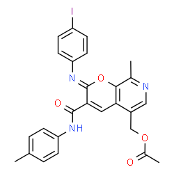 ChemSpider 2D Image | {(2Z)-2-[(4-Iodophenyl)imino]-8-methyl-3-[(4-methylphenyl)carbamoyl]-2H-pyrano[2,3-c]pyridin-5-yl}methyl acetate | C26H22IN3O4