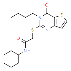 ChemSpider 2D Image | 2-[(3-Butyl-4-oxo-3,4-dihydrothieno[3,2-d]pyrimidin-2-yl)sulfanyl]-N-cyclohexylacetamide | C18H25N3O2S2