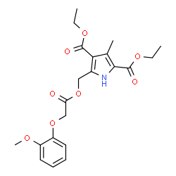 ChemSpider 2D Image | Diethyl 5-{[2-(2-methoxyphenoxy)acetoxy]methyl}-3-methyl-1H-pyrrole-2,4-dicarboxylate | C21H25NO8