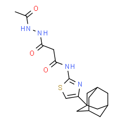 ChemSpider 2D Image | 3-(2-Acetylhydrazino)-N-[4-(adamantan-1-yl)-1,3-thiazol-2-yl]-3-oxopropanamide | C18H24N4O3S