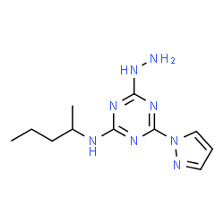 ChemSpider 2D Image | 4-Hydrazino-N-(2-pentanyl)-6-(1H-pyrazol-1-yl)-1,3,5-triazin-2-amine | C11H18N8