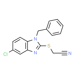 ChemSpider 2D Image | [(1-Benzyl-5-chloro-1H-benzimidazol-2-yl)sulfanyl]acetonitrile | C16H12ClN3S