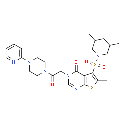 ChemSpider 2D Image | 5-[(3,5-Dimethyl-1-piperidinyl)sulfonyl]-6-methyl-3-{2-oxo-2-[4-(2-pyridinyl)-1-piperazinyl]ethyl}thieno[2,3-d]pyrimidin-4(3H)-one | C25H32N6O4S2
