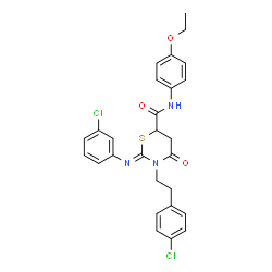 ChemSpider 2D Image | (2Z)-3-[2-(4-Chlorophenyl)ethyl]-2-[(3-chlorophenyl)imino]-N-(4-ethoxyphenyl)-4-oxo-1,3-thiazinane-6-carboxamide | C27H25Cl2N3O3S