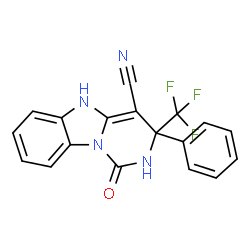 ChemSpider 2D Image | 1-Oxo-3-phenyl-3-(trifluoromethyl)-1,2,3,5-tetrahydropyrimido[1,6-a]benzimidazole-4-carbonitrile | C18H11F3N4O