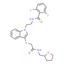 ChemSpider 2D Image | 2,6-Difluoro-N-{2-[3-({2-oxo-2-[(tetrahydro-2-furanylmethyl)amino]ethyl}sulfanyl)-1H-indol-1-yl]ethyl}benzamide | C24H25F2N3O3S